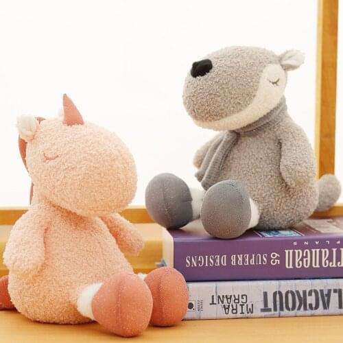 Lovely New Soft Animals Dolls Stuffed Deer Unicorn Wolf Dinosaur Plush Toys Baby Girls Boys Soft Toys New Year Best Gifts