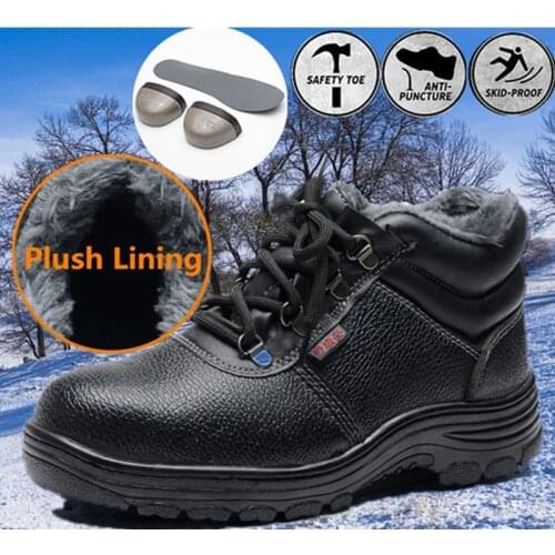 Safety Shoes Men Winter Snow Boots Steel Toe Cap Work Sneakers High Quality Warm Plush Puncture-Proof Big Size Male Footwear