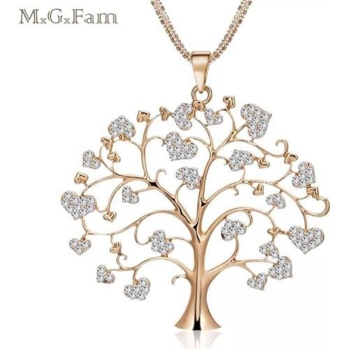 MGFam Tree of Life Pendant Chain Long Necklace 70 cm For Women Fashion Accessory Crystal 3 Gold Color Choice