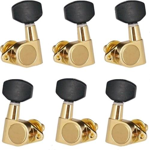 A Set of golden Sealed Gear Tuning Pegs Machine Heads Tuners for acoustic electrict Guitar parts With Black Square Wood Buttons