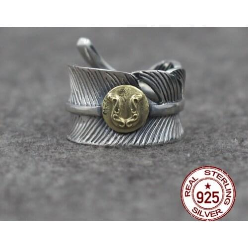 S925 sterling silver open ring personality classic fashion Indian feather retro style brass birds send lover jewelry gifts