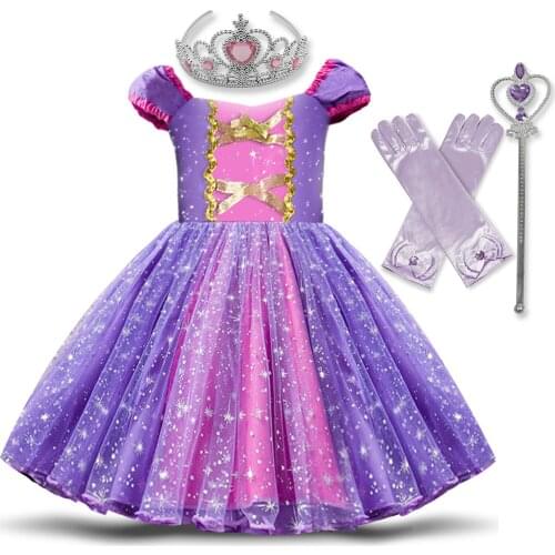 Princess Dress Girl Cosplay Purple Halloween Costume for Baby Toddler Girls Clothes 1-5 Years Birthday Party Children Clothing
