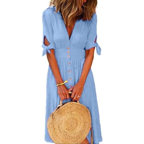 2020 summer Women Fashion Solid Color Deep V Neck Tied Half Sleeve Party Long Dress keeping you on trend