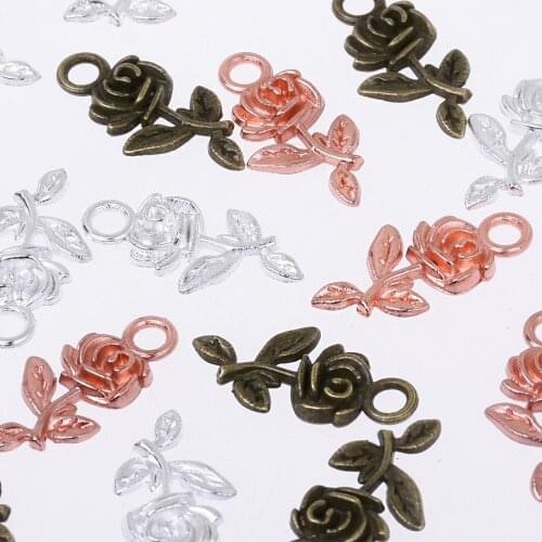 10*21mm Alloy Rose pendant Rose Charm Rose Pendant Necklace for Women Mothers Day 50pcs