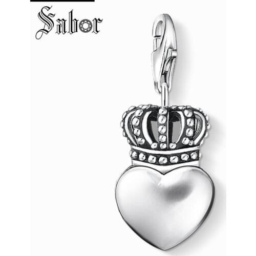 Thomas Crown Heart Charm Pendant,2020 Jewelry For Women Girls,Vintage Gift Silver color plated Fit Bracelet charms