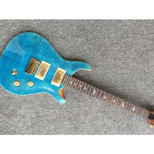Custom Electric Guitar in Blue color with flamed maple top mahogany wood body and neck