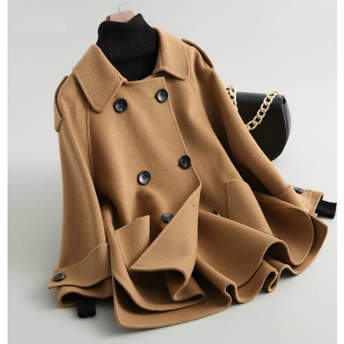 Casual Sided Wool Coat Women Solid New Autumn Winter Jacket Cloak Style Dobule Breasted Wool Coats 38056 WYQ1424