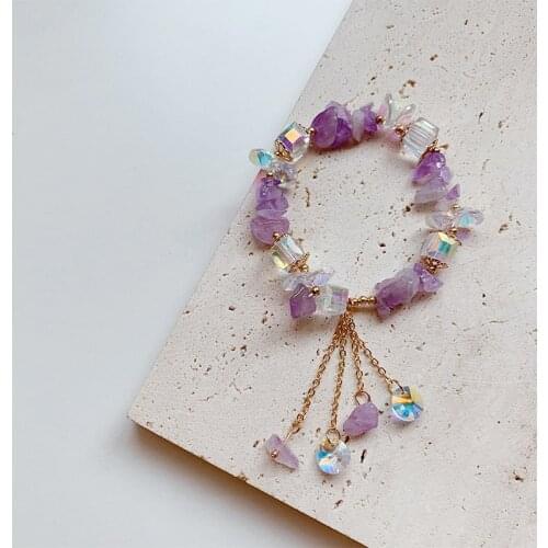 Romantic Purple Color Clear Crystal Charm Bracelet for Women Gold Metal Chain Stones Zircon Chic Bracelets Jewelry Wholesale