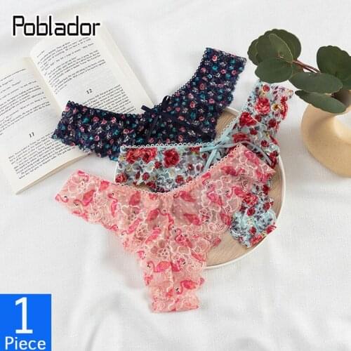 Poblador New Sexy Thongs Fashion Hollow Out Ribbon T-Back Sexy Lace Panties Low Waist Seamless Comfort G-String Lady Lingerie