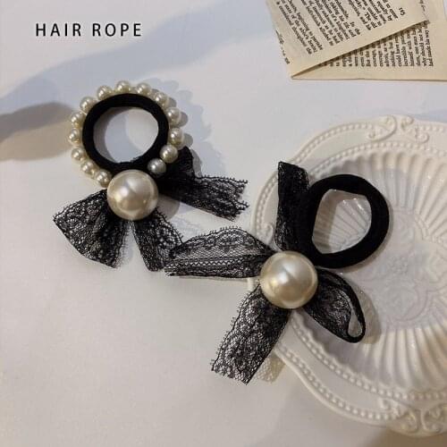 Women Pearl Lace Hair Ties Ropes Scrunchies Ponytail Holder Fashion Big Pearl Hand Embroidery Flowers Hair Accessories Wholesale