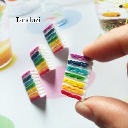 Tanduzi Wholesale 100PCS Cute Rainbow Cake Flatback Resin Cabochons Fake Food Hair Accessory DIY Dollhouse Miniature Decoration