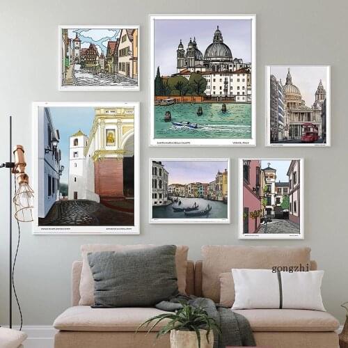 Italy Venice City Building Landscape Vintage Poster Canvas Painting and Prints Wall Art Pictures Living Room Bedroom Decoration