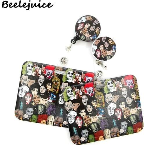 Michale Myers Horror Characters Horizontal ID Retractable Badge Holder Reel ID Clip Name Card Keychain Nurse Work Decorations