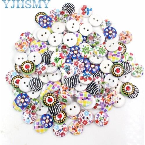 YJHSMY 179221,A variety of patterns combined 100, print 2 holes wooden button 15mm sewing clip art tools, clothing accessories
