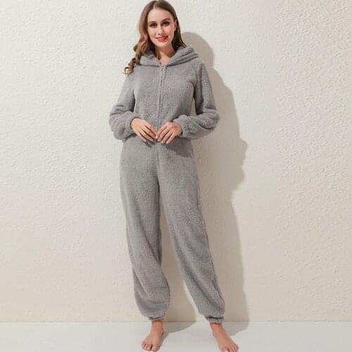 Women Onesies Fluffy Fleece Jumpsuits Sleepwear Warm Overall Plus Size Hood Sets Pajamas For Women Adult Winter