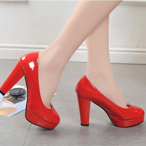 Plus Size 42 Women Dress Shoes Super High Heels Ol Office Lady Shoes Patent Leather Wedding Shoes Bridal Pumps Ladies Shoe 7328L