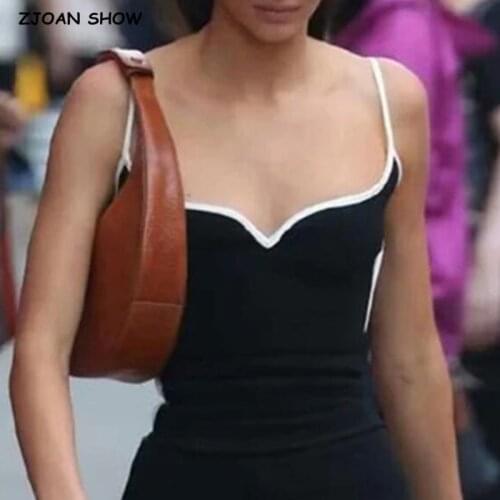 2021 Summer Harajuku Contrast Color Collar Camis Women Spaghetti Strap Tank Tops Retro Cool Girl Sexy Slim Crop Top Tees