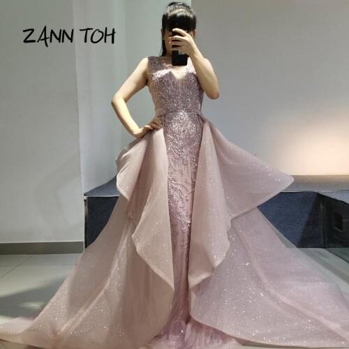 Elegant Evening Dresses 2020 Detachable Train Beading Formal Evening Dress Plus Size Robe De Soiree