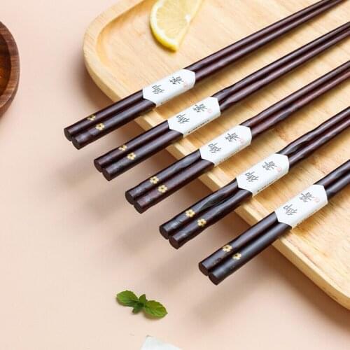 10 Pairs/set Wood Chopsticks With Golden Sakura Pattern Household Reuseable Solid Non-slip Chopsticks Sushi Food Sticks Set