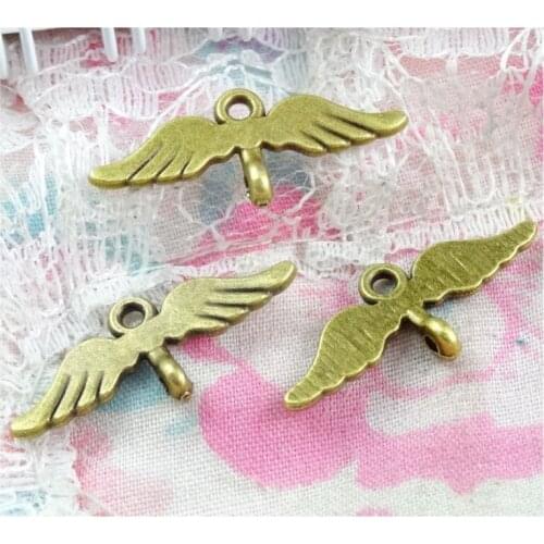 100pcs Antique Bronze Plated Angel Wings Connector Charms For DIY Jewelry Making Findings 10.4*24.6MM