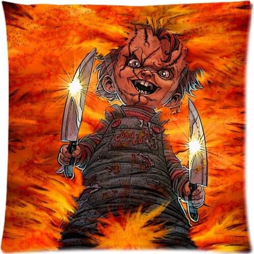 2016 Hot Sale Chucky Doll Two Side Printed Polyester Peach Skin Throw Pillow Case Home Two Side Cushion Cover 18"x18"