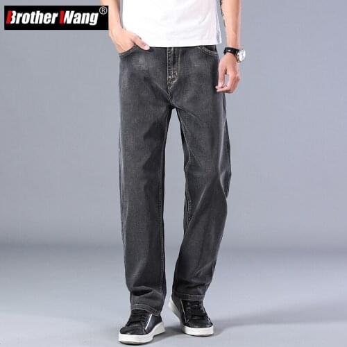 2020 Spring and Summer New Mens Gray Thin Jeans Advanced Stretch Loose Straight Denim Trousers Male Plus Size 40 42 44 Brand