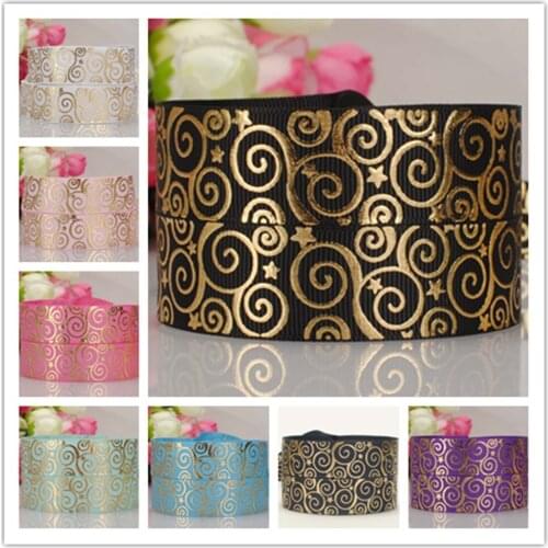 22mm Gold foil damask Paisley swirl pattern grosgrain ribbon cake gift wrapping accessories 100yards welcome custom printed