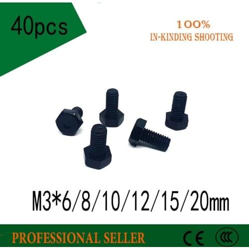 40pcs M3*6/8/10/12/15/20mm Black Plastic Nylon External Hex Screw Outside Hexagon Machine Screws Hex Bolts