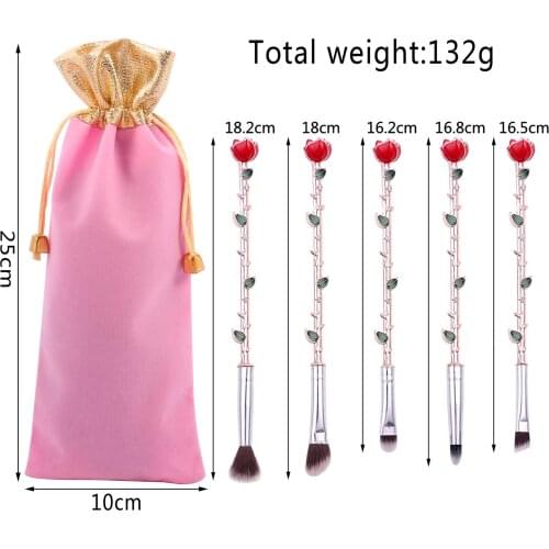 5pcs Rose Flower Newest Makeup Brushes Cosmetics Soft Fiber Hair Crystal Makeup Blush Eye Shadow Eyebrow Brush Gift