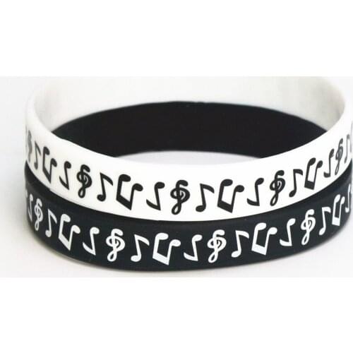 50PCS New Ink Filled Logo Music Note Silicone Wristband for Music Fans Black Silicone Rubber Bracelets &Bangles Gift SH121
