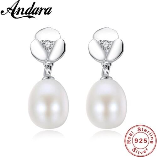 7-8mm Real Freshwater Stud Earrings For Women 925 Sterling Silver Fashion White Pearl Earring Wedding Party