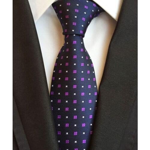8cm New Classic Ties Luxury Formal Necktie Black with Purple Floral Pattern