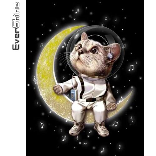 Evershine New Arrival Diamond Painting Cat 5D DIY Diamond Embroidery Moon Sale Cross Stitch Animal Handicrafts Wall Decor