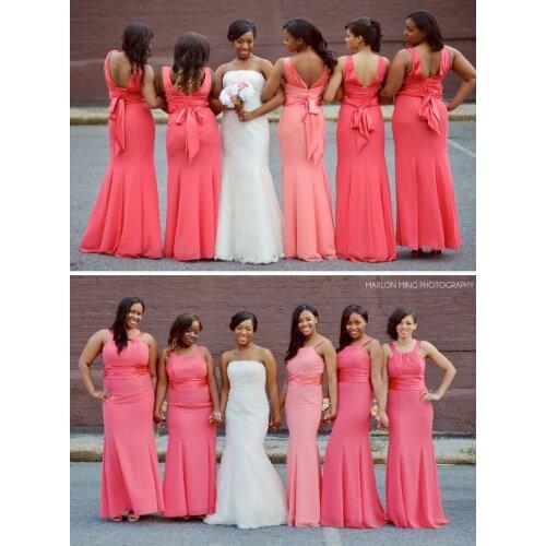 Free shipping 2015 Beautiful long Mermaid Bridesmaid Dresses Elegant Bow Back Gown High Quality handmade vestidos para festa