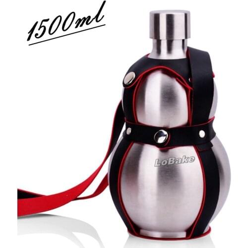 Big size 1500ml stainless steel creative gourd shape wine bottle with leather belt alcohol drinkware for drinking supplies