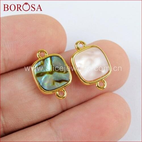 BOROSA 10PCS Square Shape Multi-kind Faceted Stones Connectors Natural Shell Double Charms for Bracelet/Necklace WX987