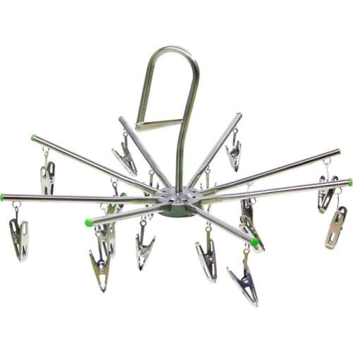 Household stainless steel hosiery rack multi-purpose drying rack Stainless steel 16 clip windproof folding Clothes rack