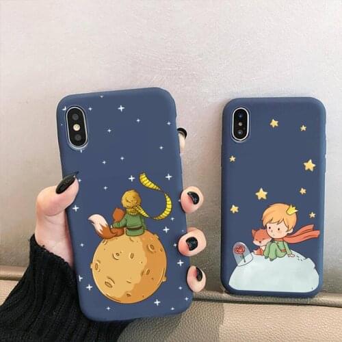 Cartoon The Little Prince The earth space Phone Case For iPhone 12 11 Pro max mini XS MAX X XR 7 8 6 Plus Candy Color blue Cover