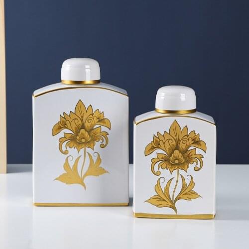 Nordic Decorative Bottles Jars Light Luxury Ceramic Square Sealed Storage Jars Modern Home Furnishings Living Room Decorations