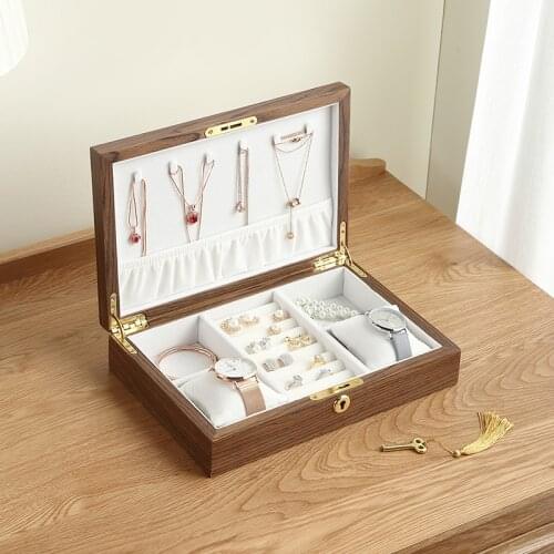 Casegrace Large Jewelry Box Casket Women Men Gift Wooden Necklace Ring Earring Watch Jewellery Organizer Display Storage Case