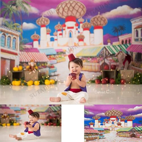 Backdrop for Photography Aladdin Birthday Party Background Decorations Moroccan Baby Shower Banner Gold Palace View Wall