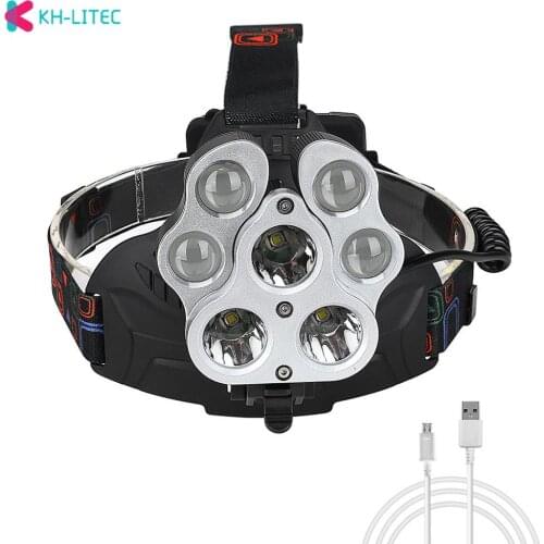 4*XPE +3*T6 LED Super bright Headlight 4-Mode USB Charging Headlamp Camping Flashlight Hunting Head Torch by 18650 Battery