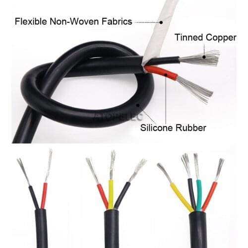 5M Flexible 2/3/4 Cores Silicone Power Cable Cord Super Soft Tinned OFC Copper Signal Wire 200Deg.C 22/20/18/17/15/13/11/10 AWG