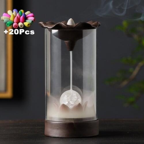 With 20Cones Backflow Incense Burner Plastic Cover Indoor Windproof Personality Creatives Home Decor Office Teahouse Ornament