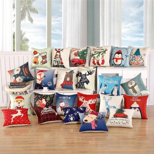 Hap-deer Snow Xmas Style Cushion Cover Merry Christmas Santa Claus Socks Balloon Home Decorative Pillows Cover Linen Nordic