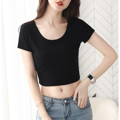 Cotton Women T-shirt O-neck Short Sleeve women shirt All match Lady Top Black White Gray Yellow Shir