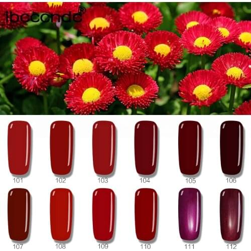 IBCCCNDC 10ml Nail Polish Lacquer Varnish UV LED Lamp Drying Long Lasting Semi Pernament Gel Nail LED UV Gel Manicure Red Series