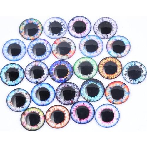 48pcs mixed pattern eye cabochon 14mm photo glass flat back round diy for doll eyes making