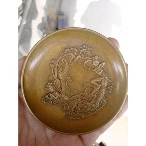 Antigua colección de antigüedad imperial China, los platos de año Qianlong tallados con dos patrones de hadas