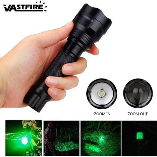 Zoomable Green Hunting Flashlight T6 Green Tactical Light 5 Modes Tactical Lantern with Mount